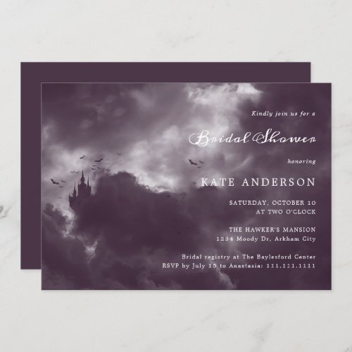 Hallowedding Gothic Romantic Purple Bridal Shower Invitation