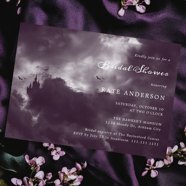 Hallowedding Gothic Romantic Purple Bridal Shower Invitation (Creator Uploaded)