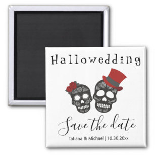 hallowedding save the date scary  skeletons magnet