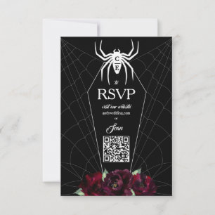 Hallowedding Spider Web Coffin Black White RSVP Card