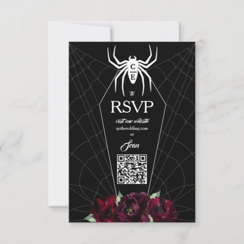 Hallowedding Spider Web Coffin Black White   RSVP Card
