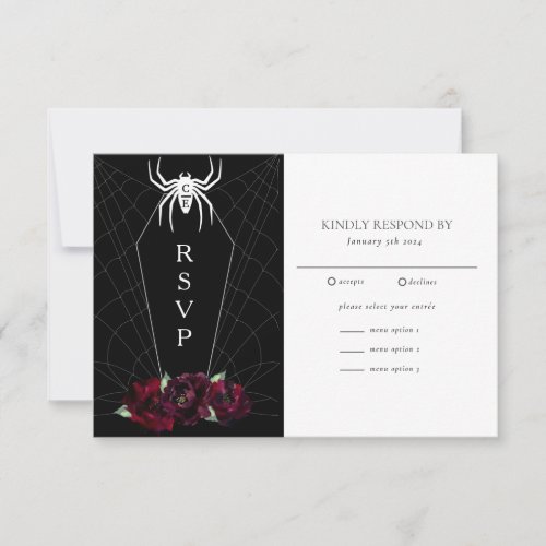 Hallowedding Spider Web Coffin Black White  RSVP Card