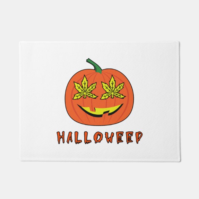 Halloweed Funny Hippie Pumpkin Halloween Doormat (Front)