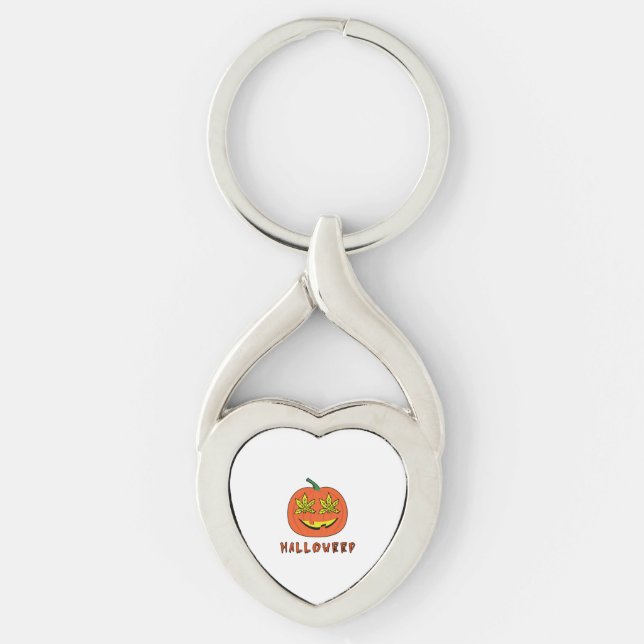 Halloweed Funny Hippie Pumpkin Halloween Keychain (Front)