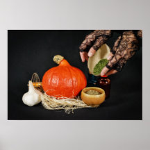 Halloweeen witch prepares a potion