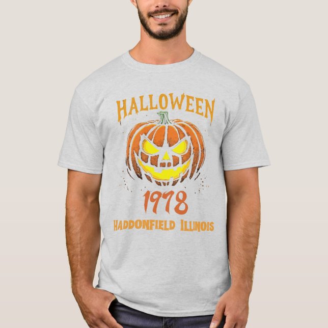 Halloween 1978 Holiday Spooky Myers Pumpkin Haddon T-Shirt (Front)