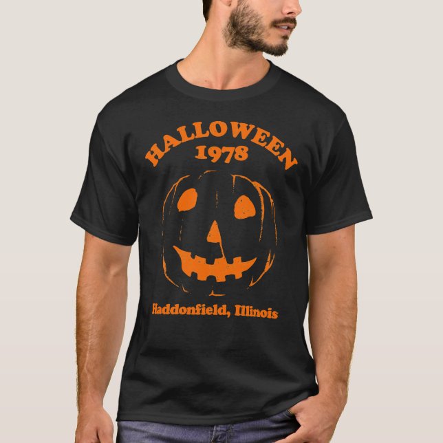 Halloween 1978 Holiday Spooky Myers Pumpkin Haddon T-Shirt (Front)