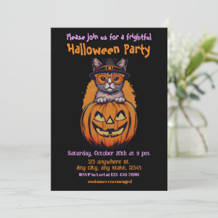 Halloween, 1 kitty, cute, fun, frightful, scary, invitation