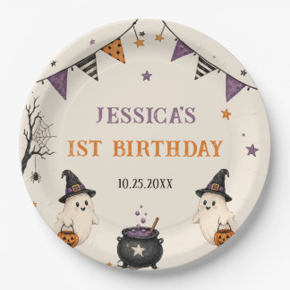 Halloween 1st Birthday Girls Ghost Paper Plates