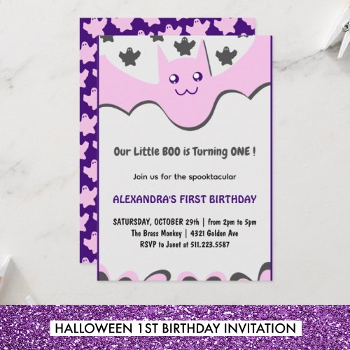 Halloween 1st birthday invitation Ghost Little boo