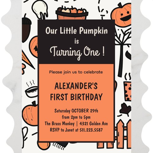 Halloween 1st birthday invitations autumn october