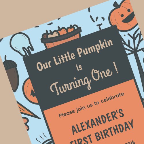 Halloween 1st birthday invitations autumn pumpkin