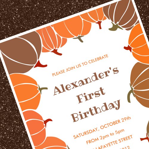 Halloween 1st birthday invitations fall orange boy