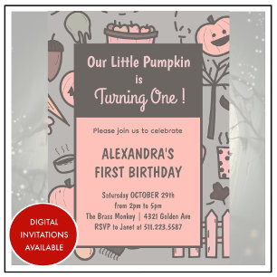 Halloween 1st birthday invitations fall pumpkin