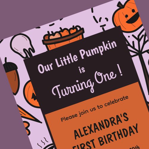 Halloween 1st birthday invitations fall pumpkin