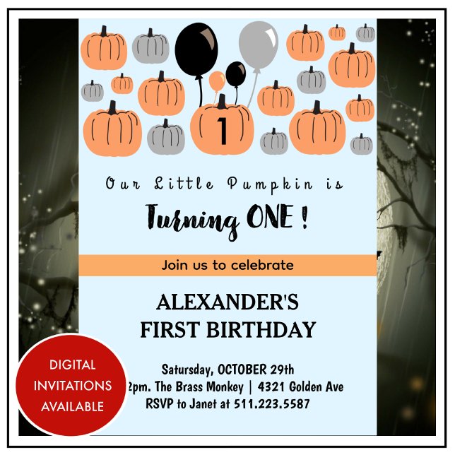 Halloween 1st birthday invitations october for kid (halloween-1st-birthday-invitations-autumn-pumpkins-1)