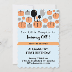 Halloween 1st birthday Invitations October Pumpkin