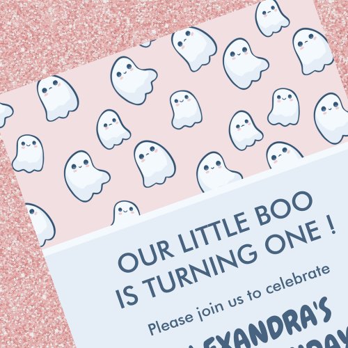 Halloween 1st birthday invitations pink ghost
