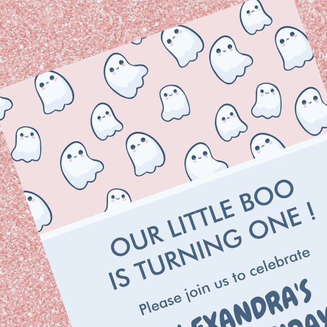 Halloween 1st birthday invitations pink ghost (Halloween 1st birthday invitations pink ghost 1)