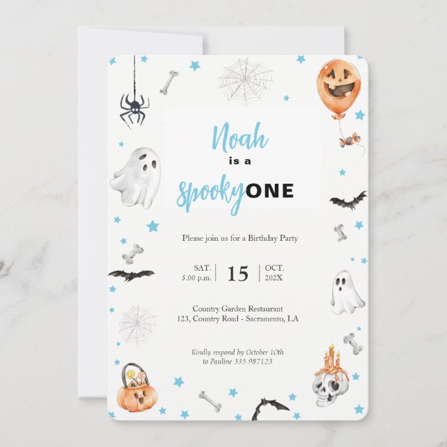 Halloween 1st Birthday Pink spooky boy invitation (Front)