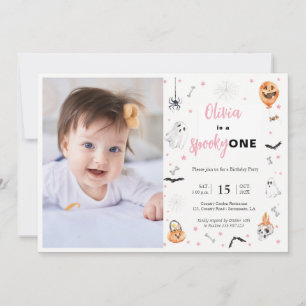 Halloween 1st Birthday Pink spooky girl photo Invitation
