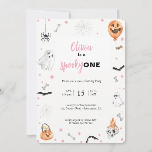 Halloween 1st Birthday Pink spookygirl  invitation