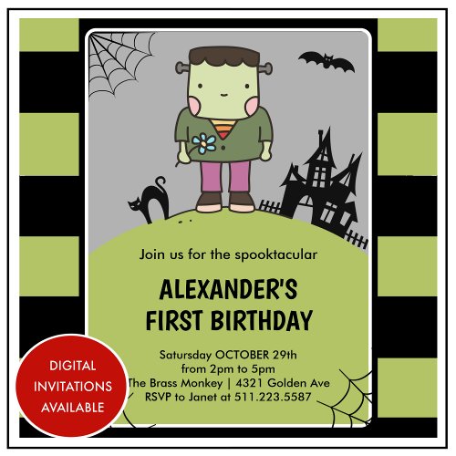Halloween 1st birthday spooktacular frankenstein  invitation