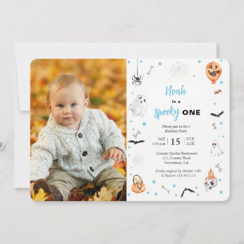 Halloween 1st birthday spooky one boy photo invitation