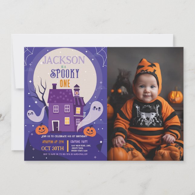 Halloween 1st Party Ghosts Photo House Birthday Invitation (Front)