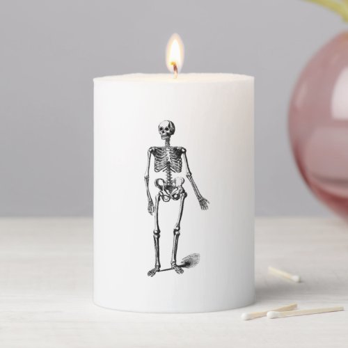 Halloween 2021 skeleton vintage black and white pillar candle