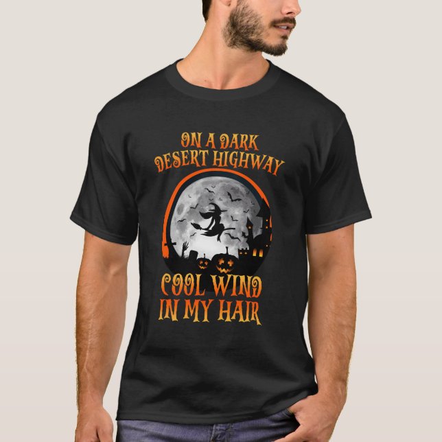 Halloween 2021 Witch Riding Brooms On A Dark Deser T-Shirt (Front)