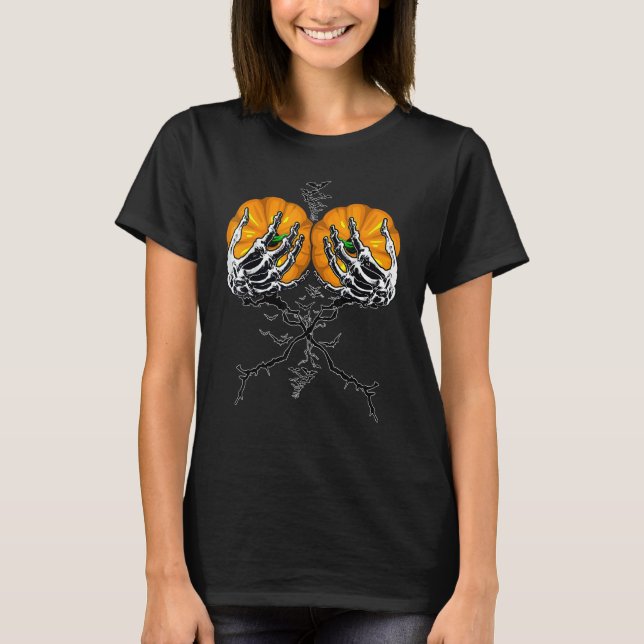 Halloween 2022 Skeleton Hands Pumpkin  Halloween T-Shirt (Front)