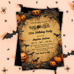Halloween 25th Birthday Pumpkin Vintage Spooky Invitation