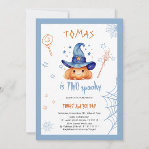 Halloween 2nd Birthday Blue Pumpkin Boy Invitation