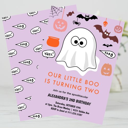 Halloween 2nd birthday ghost cute little boo invitation