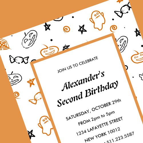 Halloween 2nd birthday invitation second ghost