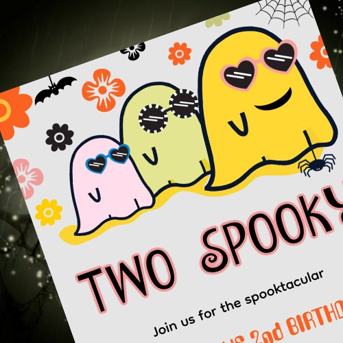 Halloween 2nd birthday invitations cute ghosts 