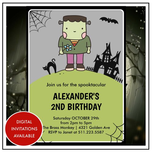Halloween 2nd birthday invitations cute Monster