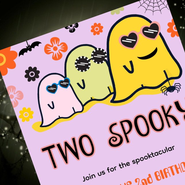 Halloween 2nd birthday invitations ghosts spooky  (halloween-2nd-birthday-invitations-two-spooky-kids-1)