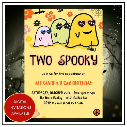 Halloween 2nd birthday invitations spooky ghosts 