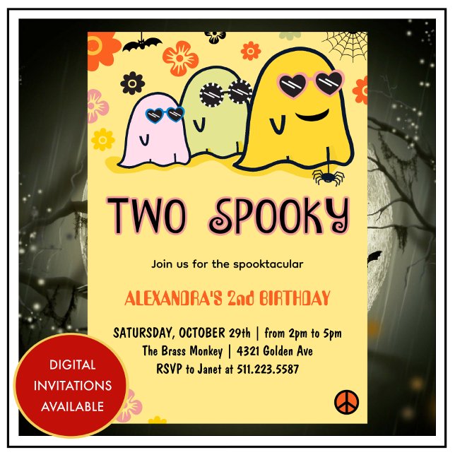 Halloween 2nd birthday invitations spooky ghosts  (halloween-2nd-birthday-invitations-two-spooky-3)