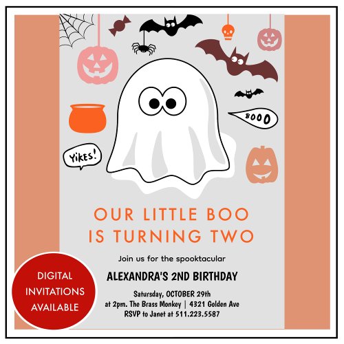 Halloween 2nd birthday little boo spooktacular  invitation
