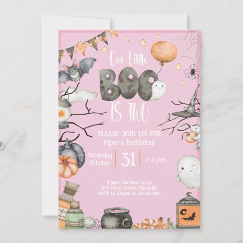 Halloween 2nd Birthday Our Little Boo is Two Pink Invitation