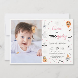 Halloween 2nd Birthday Pink spooky girl photo Invitation