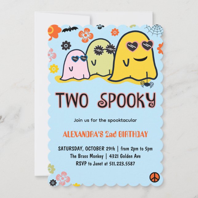 Halloween 2nd birthday spooktacular ghosts retro invitation (Front)