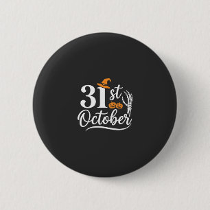 Halloween 31st October Pumpkin Witch Hat Design_1 Button