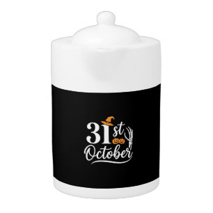 Halloween 31st October Pumpkin Witch Hat Design_1 Teapot