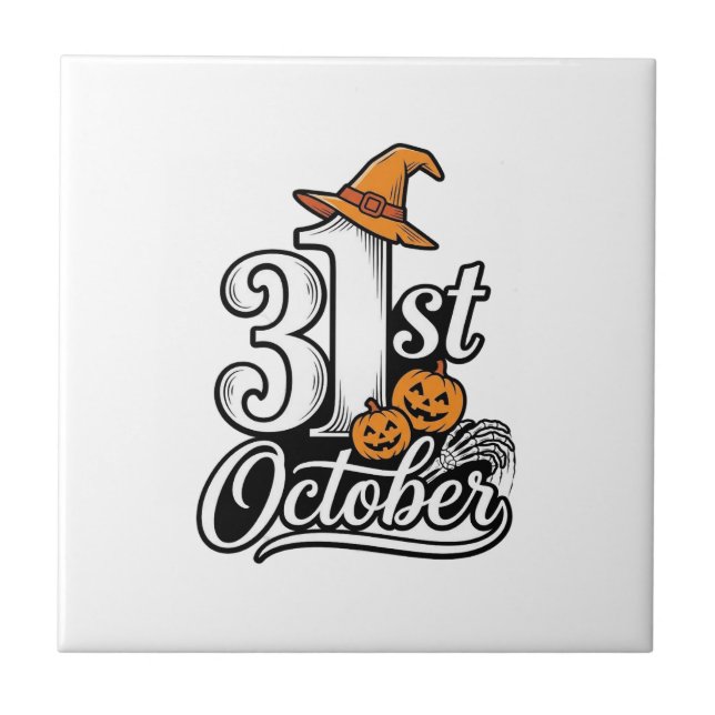 Halloween 31st October Typography Shirt Design_1 Ceramic Tile (Front)