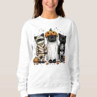 Halloween 3 black cats funny cute spooky sweatshirt