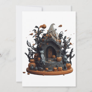 Halloween 3D Haunted Kitty House Holiday Card